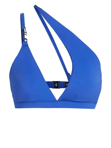 Karl Lagerfeld Signature Asymmetric Bikini Top Blue FARFETCH