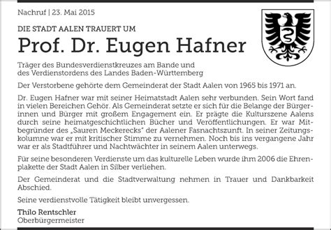 Traueranzeigen Von Eugen Hafner Schwaebische De Trauerportal