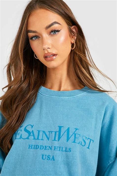 Womens Overdyed Ye Saint West Slogan Oversized Sweater Boohoo Uk