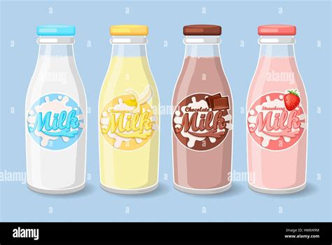 Bottles With Strawberry Banana And Chocolate Milk Label Template