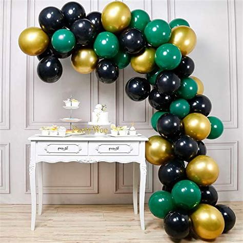 Partywoo Metallic Black Gold And Green Balloons 60 Pcs 12 Inch Ideal