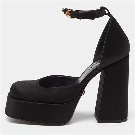 Versace Black Satin Medusa Aevitas Double Platform Pumps Size