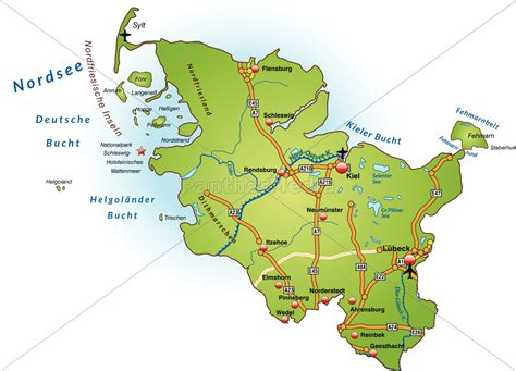 Karte Von Schleswig Holstein Mit Verkehrsnetz In Grün Lizenzfreies