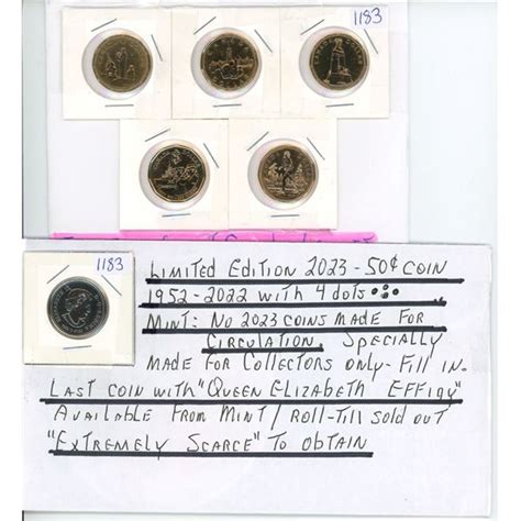 5 various Canadian 1 dollar coins & 2023 50 cent coin - Schmalz Auctions