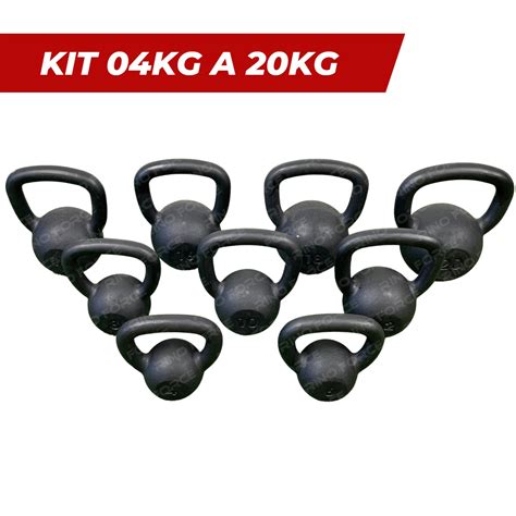 Kit de Kettlebells 4 6 8 10 12 14 16 18 e 20kg em Aço Maciço