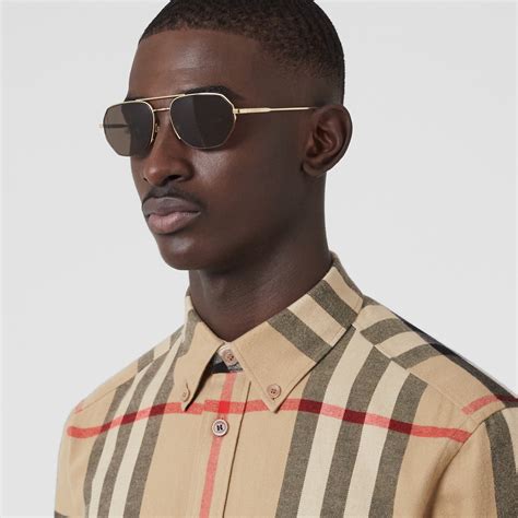 Geometric Frame Sunglasses In Golden Brown Men Burberry® Official