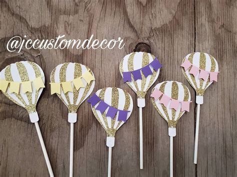Hot Air Balloon Cupcake Toppers Up Up And Away Cupcake Toppers Hot Air Balloon Toppers Up Up And