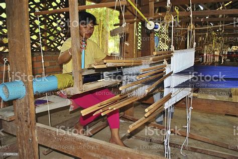 Cambodian Woman Weaving Silk In Siem Reap Stock Photo Download Image