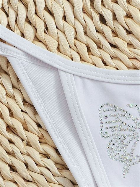 Emmiol Free Shipping 2026 Rhinestone Butterfly Bikini Set White S In