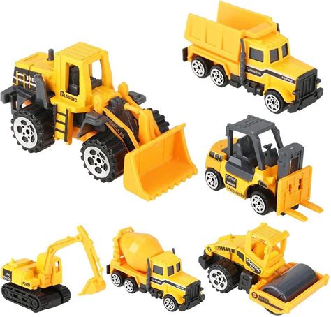 6pcsset Vehicules De Chantier Mini Jouet Camion Miniature Véhicule De