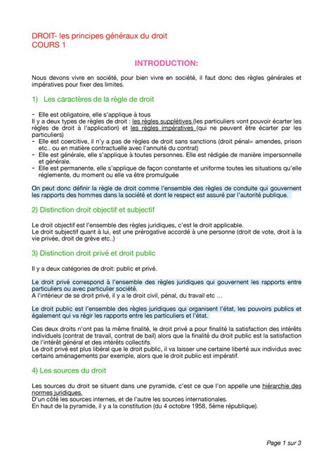 Droit 1 - DROIT- les principes généraux du droit COURS 1 INTRODUCTION ... 