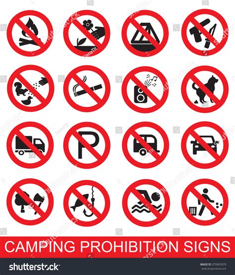 Set Prohibition Signs Suitable Campgrounds National Stock Vector