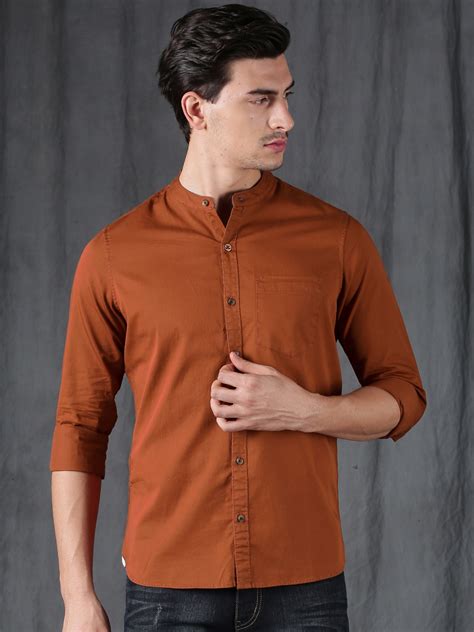 Buy Wrogn Men Rust Red Slim Fit Solid Casual Shirt Shirts For Men