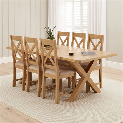 Marbury Oak 2 2m Cross Leg Dining Table And 6 Cross Back Chairs The