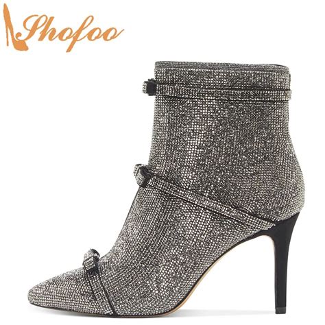 Botines De Tac N Fino De Cristal De Peltre Para Mujer Botines De Punta