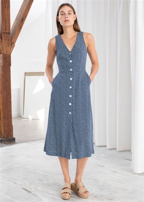 Sleeveless Button Up Midi Dress Blue Floral Midi Dresses And Other