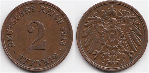 Kaiserreich 2 Pfennig 1913 D großer Adler Kupfer fast vorzüglich MA