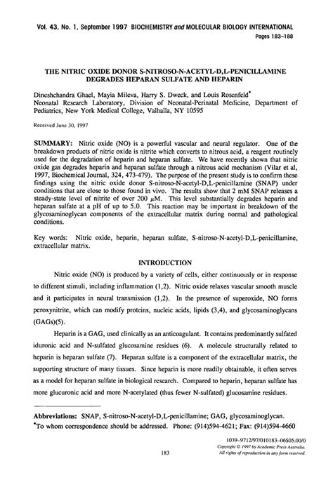 PDF The Nitric Oxide Donor S Nitroso N Acetyl D L Penicillamine