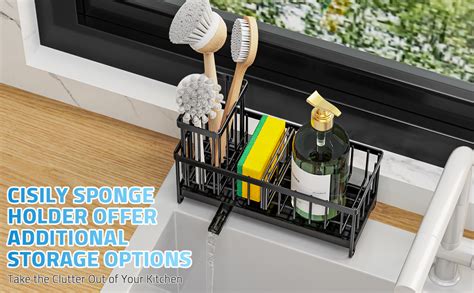 Cisily Sponge Holder For Kitchen Sink Sink Caddy With High Brush