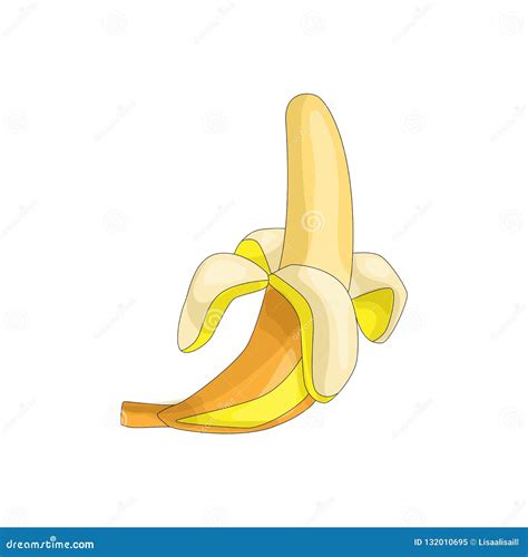 Banana Amarela Bonito Dos Desenhos Animados A Casca Madura Aberta