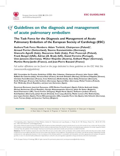 Pdf Diagnosis And Management Of Acute Pulmonary … The Esc