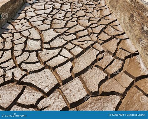 Suelo Seco Y Agrietado O Sedimento Del Estanque De Tratamiento Foto De