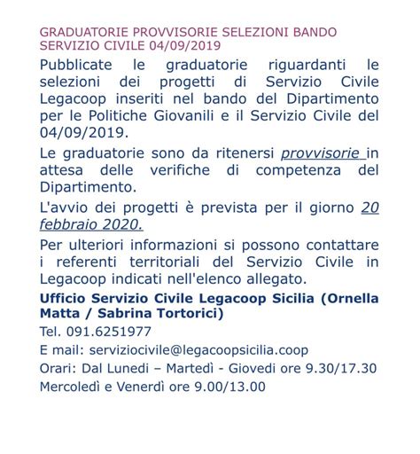 Pubblicazione Graduatorie Provvisorie Servizio Civile Progetto La