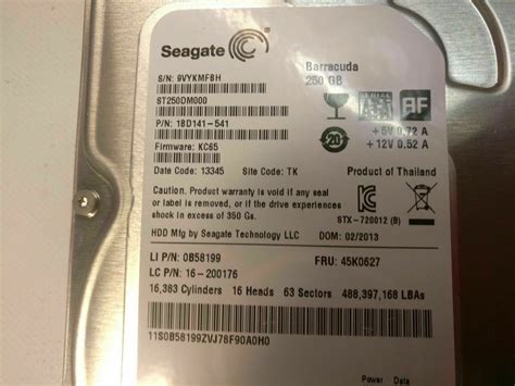 Seagate 250GB 7200 RPM 3,5 " SATA HDD ST250DM000 1BD141-541 0B58199 | eBay