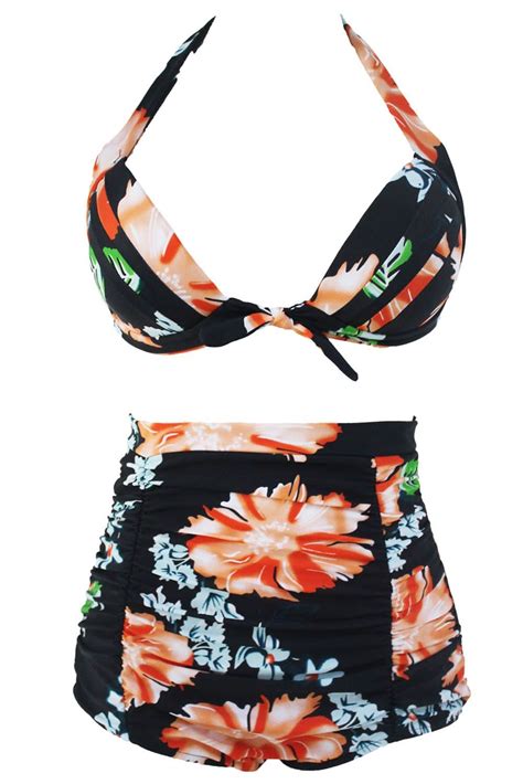 Floral Print Dark Plus Size Bikini Swimsuit Laveliq Sale High Waist