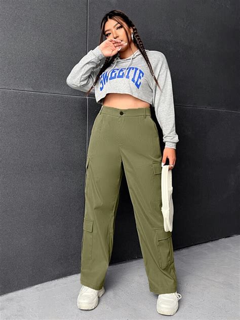 SHEIN EZwear Pantalon cargo taille haute poche à rabat Mode en ligne