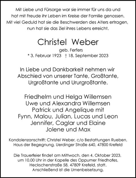 Traueranzeigen Von Christel Weber Trauer Und Gedenken