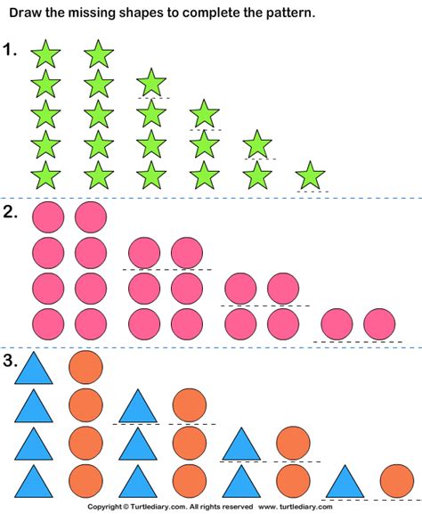 Draw The Shape That Goes Next In Each Pattern Worksheet Turtle Diary