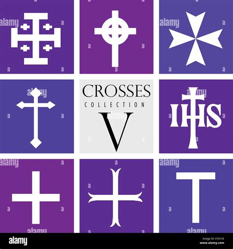 Set Of Different Types Of Crosses On Purple Background Vector Image