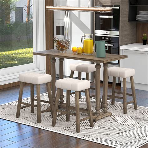 Amazon Merax Piece Rustic Dining Table Set With Upholstered