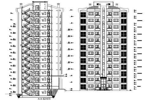 Multistory Apartment Section And Elevation Detail Drawing In Dwg File