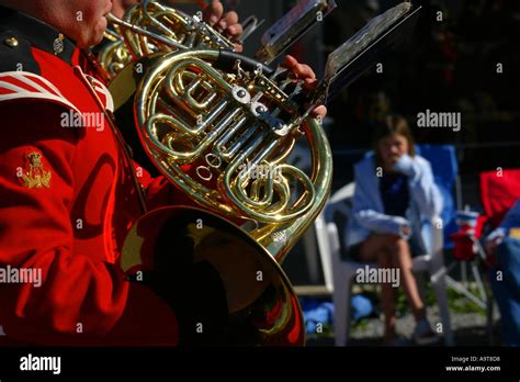 Horizontal Marching band french horn Stock Photo - Alamy