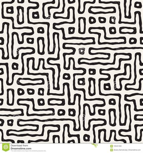 Vector Seamless Black And White Rounded Irregular Maze Pattern