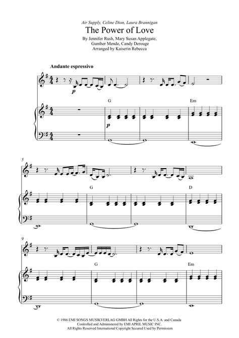 The Power Of Love Arr Kaiserin Rebecca By Celine Dion Sheet Music