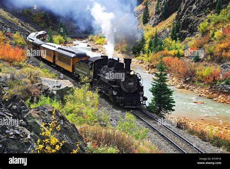 Durango And Silverton Narrow Gauge Railroad Animas River And Fall Stock