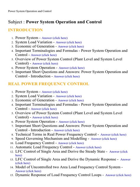 Power System Operation And Control Lecture Notes Study Material And