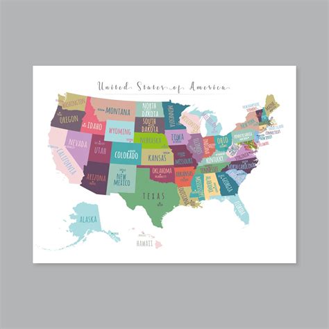 US Map Capitals Wall Art, PRINTABLE United States Map Print, Usa States ...