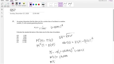 SOA Exam P Question 57 Standard Deviation Of Moment Generating