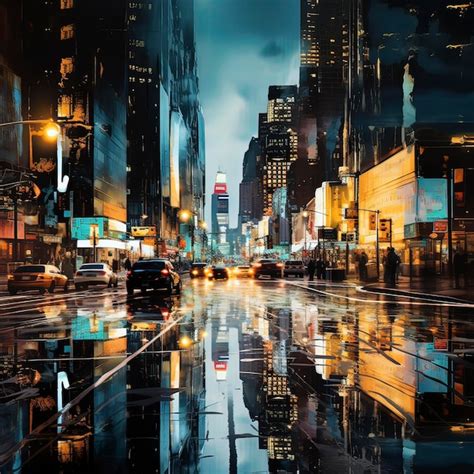 Premium Photo | Glossy rainy night cityscape Generative ai