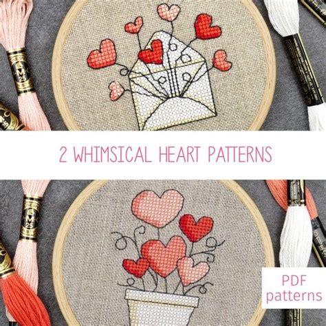 Mini Pot Of Hearts And Envelope Of Hearts Cross Stitch Patterns Set Of