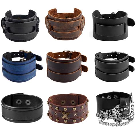 Chanfar Pulseras Anchas De Cuero Con Remaches Punk Para Hombres Y