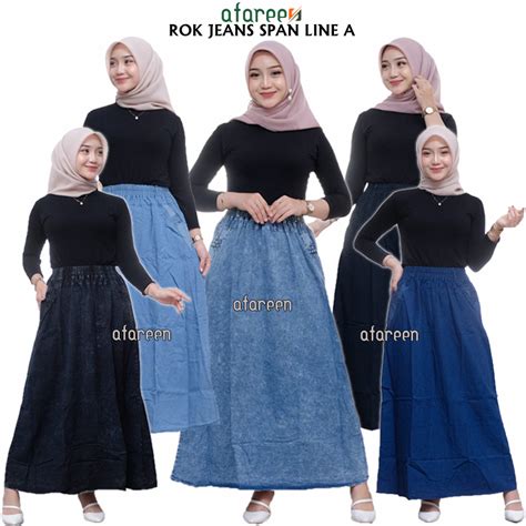 Jual Afareen Rok Jeans Panjang Wanita Line A Umbrella Rok Span Denim