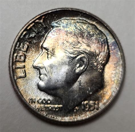 1951 Roosevelt Dime MS 64 Near Gem Golden Russet Tone For Sale