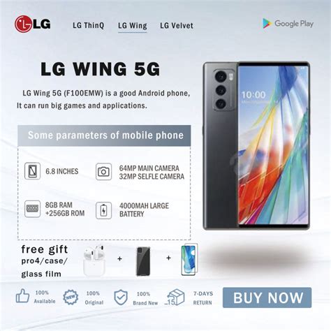 LG WING 5G Dual Card CellPhone Unlocked Flip Dual Screen Mobile Phone 6 ...