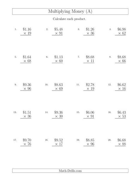 Multiplying Dollar Amounts In Increments Of 1 Cent By Two Digit