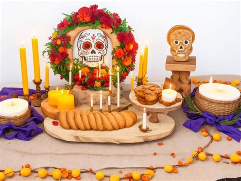 Premium AI Image | Day of the dead altar with bread and candles